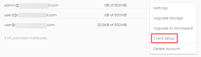 Client Setup option